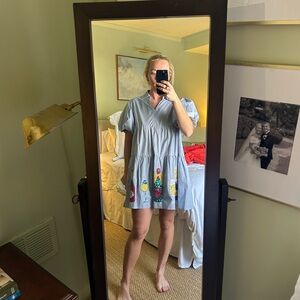 Blue Babydoll Dress with Matryoshka Doll Print